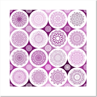 repeating pattern with mandala drawings in circles magenta color Posters and Art